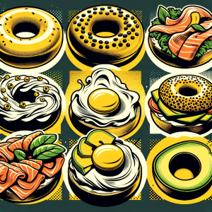 visual of many different toppings you can eat on your bagel for breakfast, pictured in a 3x3 grid